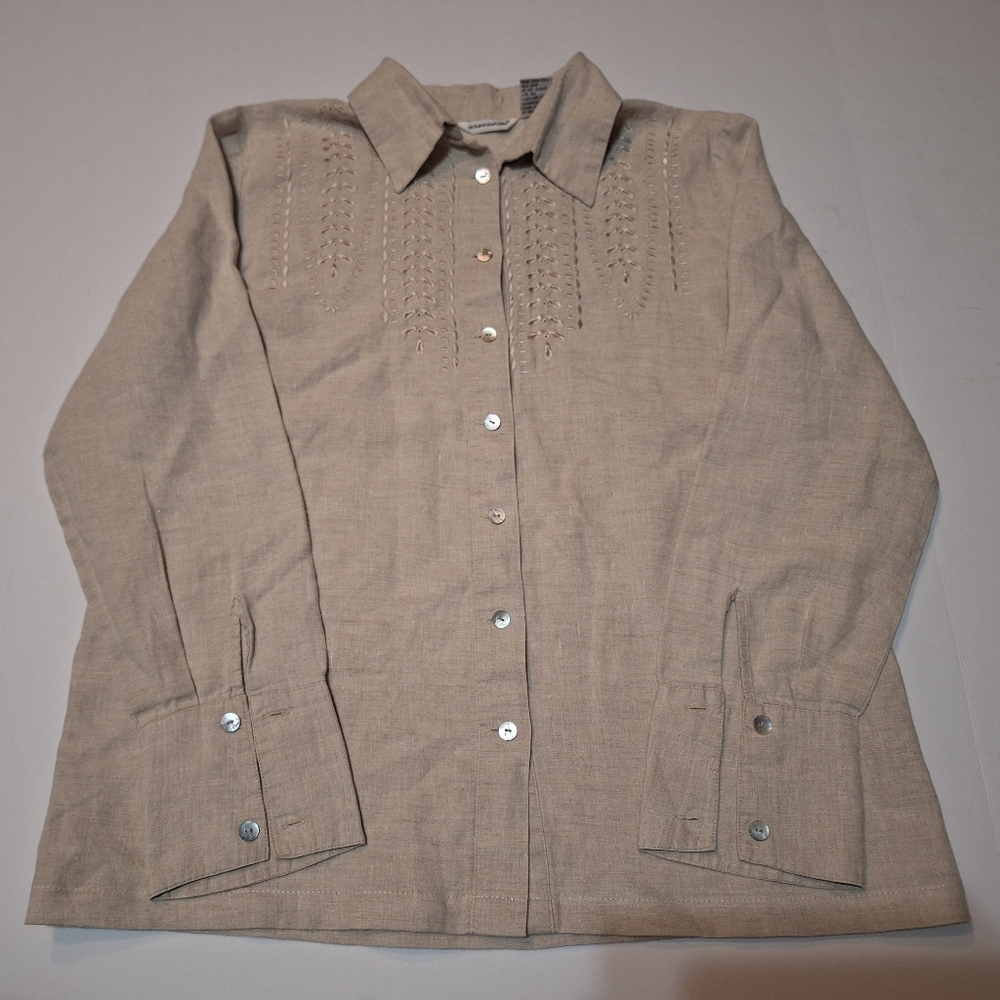 Richard Malcolm Woman’s Irish Linen Size Medium Embroidered Button Down